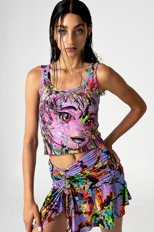 PIXEL PALMS GATHERED SKIRT