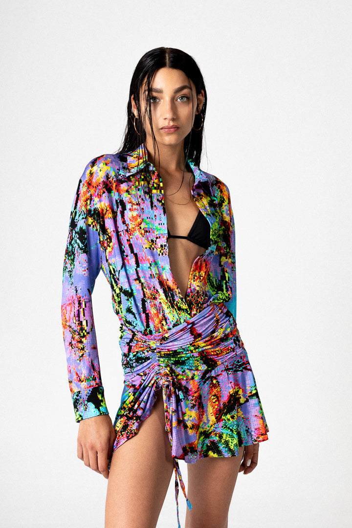 PIXEL PALMS GATHERED SKIRT