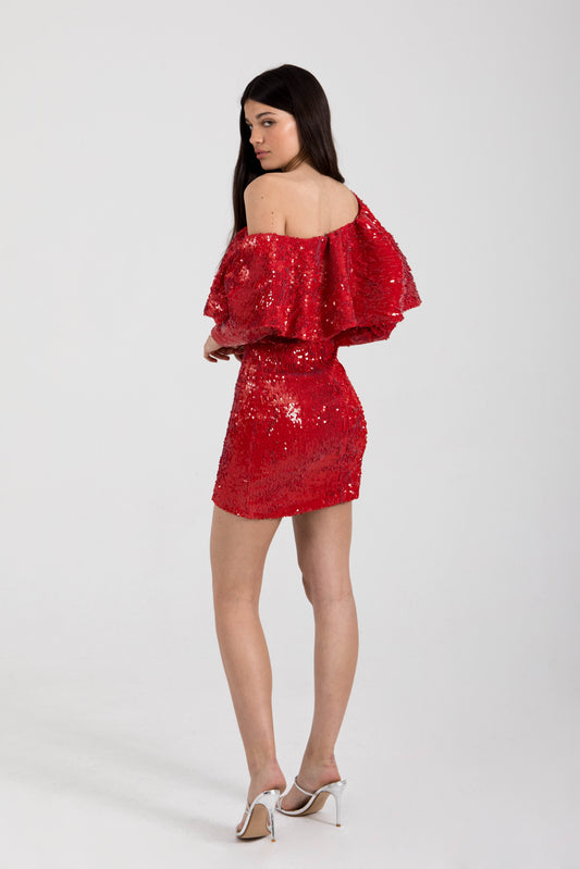 RED RUFFLE DRESS